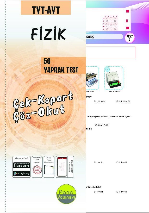 Pano Yayınevi TYT-AYT Fizik Yaprak Testleri (56 Adet) Çek Kopart